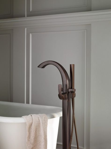 To Do's for the First Time Millennial Homeowner | Lifestyle | Inspiration | Moen Faucet For Freestanding Tub, Free Standing Tub With Wall Mount Faucet, Free Standing Bathtub Faucet, Free Standing Tub Faucet Build With Ferguson, Brass Free Standing Tub Faucet, Moen Shower Fixtures Oil Rubbed Bronze, Bathtub Faucets, Freestanding Bathtub Faucet, In The Bathtub