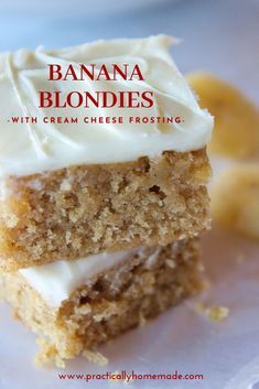 Banana Blondies Recipe, Recipe Cream Cheese Frosting, Puding Pisang, Banana Blondies, Recipe With Cream Cheese, Resep Brownies, Banana Dessert Recipes, Blondies Recipe, Dessert Bar Recipe