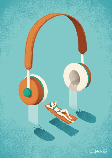 Editorial illustration for Benji Knewman magazine. #magazine #editorial #benjiknewman #headphones #music #sound #relax #waterfall #water Headphones Graphic Design, Relax Graphic Design, Music Sound, Relaxing Sounds, Headphone Illustration, Music Illustration Art, Musical Illustration, Illustration Music, Relax Illustration