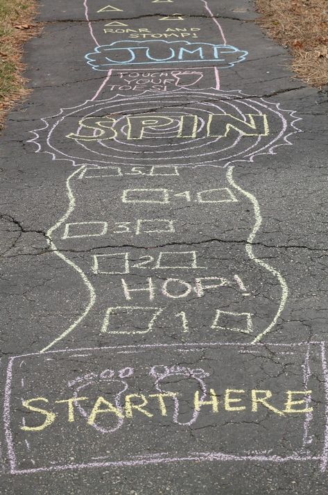 How to Host A ‘Chalk Your Walk’ Event In Your Neighborhood Sidewalk Chalk Games For Kids, Back To School Chalk The Walk, Last Day Of School Chalk Art, Chalk Hopscotch Ideas, Walk A Thon Ideas, Chalk Games Outside, Sidewalk Chalk Obstacle Course For Kids, Fun Hopscotch Ideas, Hopscotch Ideas Sidewalk Chalk