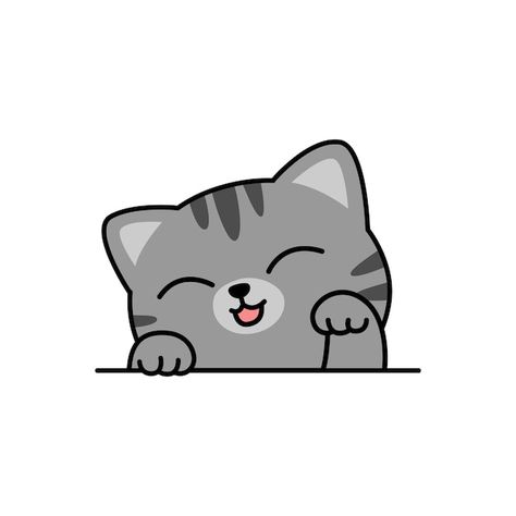 Cute gray cat cartoon, vector illustrati... | Premium Vector #Freepik #vector #cat-logo #cat-art #cat-head #animal-mascot Cute Little Cat Drawing, Little Cartoon Drawings, Cute Cat Face Drawing, Cat Cartoon Drawing, Cute Cats Drawing, Cat Paw Drawing, Cute Cat Vector, Cat Cartoon Cute, Cat Drawing Cute