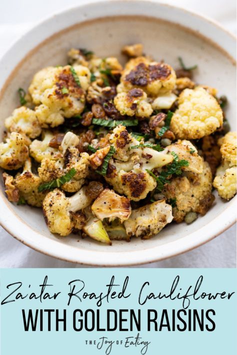 Recipes With Golden Raisins, Vegan Passover, Sides Veggies, Raisins Recipe, Anchovy Pasta, Roasted Cauliflower Recipe, Red Cabbage Salad, Raisin Recipes, Roasted Cauliflower Recipes