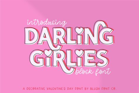 DARLING GIRLIES is a fun Valentine's Day block font that adds a playful twist to your designs. Perfect for spreading love and cheer, its bold and cheerful letters make a statement with every stroke. W... Valentines Day Projects, Girly Fonts, Block Font, Poster Fonts, Creative Lettering, Custom Displays, Graphic Design Fonts, American Flag Background, Brand Fonts