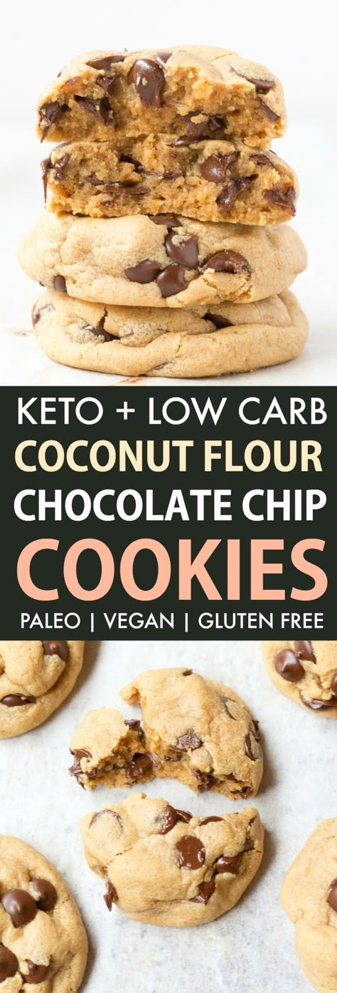 Recipe With Coconut Flour, Coconut Flour Chocolate Chip Cookies, Galletas Keto, Coconut Flour Cookies, Best Chocolate Chip Cookies Recipe, Coconut Flour Recipes, Postre Keto, Keto Chocolate Chip Cookies, Best Chocolate Chip Cookies