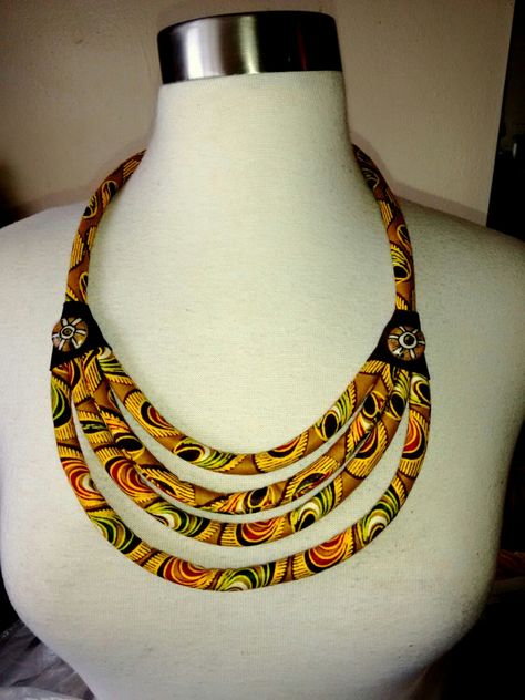 Statement Necklace Wedding, Diy Fabric Jewellery, Button Embellishments, African Accessories, Rope Jewelry, African Necklace, Cord Jewelry, Fiber Jewelry, Fabric Necklace