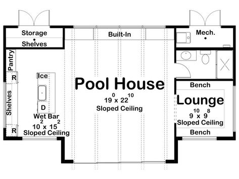 Pool House Designs Layout, Pool House Floor Plans, Garage Pool House, Pool House Cabana, Advanced House Plans, Pool Guest House, Modern Pool House, Guest House Plans, Gazebo On Deck