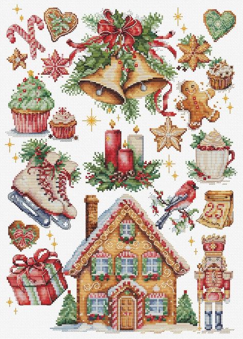 Cross Stitch Kit Christmas Composition B7031 Luca-s Gold - Etsy UK Christmas Composition, Winter Embroidery, No 26, Cross Stitch Patterns Christmas, Counted Cross Stitch Kits, Back Stitch, Christmas Cross, Diy Christmas Tree, Christmas Items