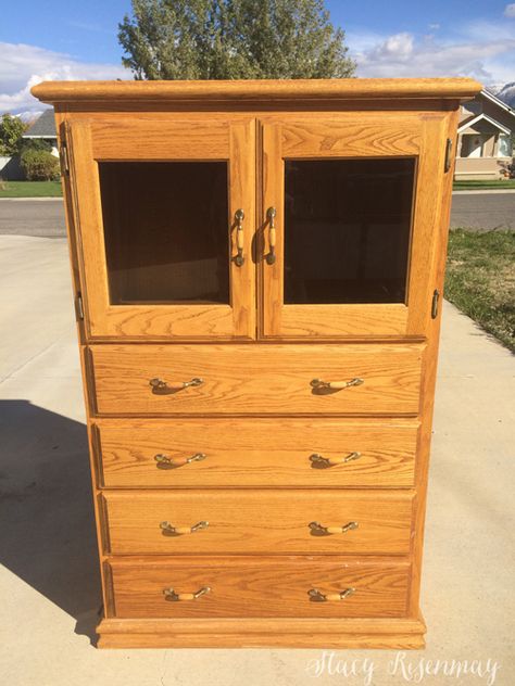 Oak Armoire Makeover, Refinish Oak Dresser, Refinished Oak Dresser, Grey Dresser Makeover, Oak Furniture Makeover, Oak Bedroom Furniture Makeover, Oak Dresser Makeover, Gray Dresser Makeover, Solid Oak Bedroom Furniture