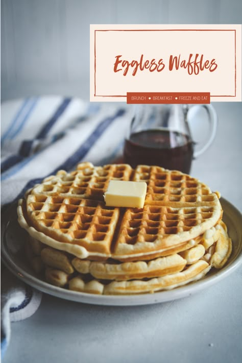 A recipe born from having no eggs in the house but a craving for waffles has become a staple recipe that I have made dozens of times in the past few months. I present to you: the best eggless waffles recipe! Eggless Waffle Recipe, Egg Waffle Recipe, Eggless Breakfast, Pancakes Fluffy, Homemade Brunch, Chocolate Chip Waffles, Waffle Iron Recipes, Egg Waffle, Fluffy Waffles