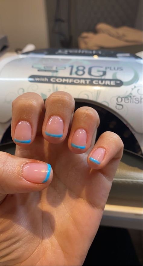 Color On Tips Of Nails, Shirt Nail French Tip, Short Nails Tip Color, Gel Nails Ideas Short Simple Fall, Gel Nails Ideas No Tips, Color Short French Tip Nails, Blue Gel French Tip Nails, Colored French Tip Nails Coffin Short, Colored French Tip Nails Natural Nail