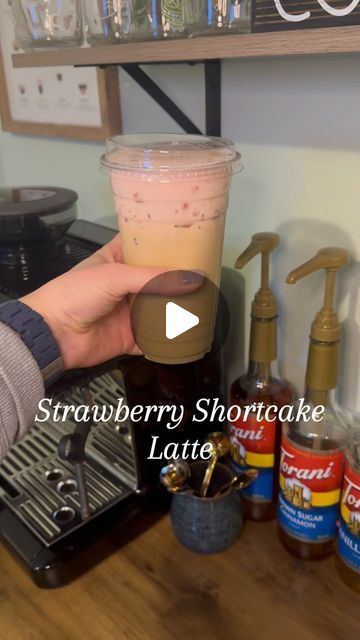 Jess | The Coffee RN on Instagram: "✨Strawberry Shortcake Latte✨  I used: @nespressousa Double Espresso Chiaro pod @torani Shortbread syrup Milk of your choice Ice  For the Strawberry Cold Foam: @torani Strawberry syrup Heavy Cream Whole Milk  #espresso #icedlatte #coffeeoftheday #coffeeinsta #coffeereels #coffeerecipes #aesthetic" Strawberry Coffee Syrup, Iced Coffee Recipe Torani, Strawberry Shortcake Coffee, Strawberry Coffee Recipes, Strawberry Syrup Drinks, Strawberry Torani Syrup Recipes, Torani Strawberry Syrup Recipes, Flavored Syrup Drink Recipes, Starbucks Espresso Drinks Recipes