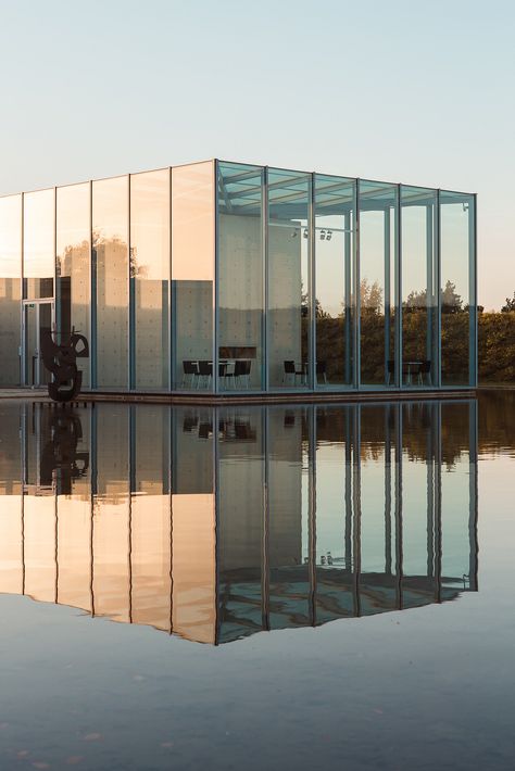 Reflective Photography, Artist Retreat, Glass Building, Roof Construction, Tadao Ando, Water Pond, Renzo Piano, Real Estate Humor, Building Art