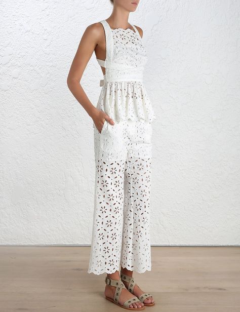 Zimmermann Roza Broderie Pants ($350) and Open Back top ($415) One Set Outfit, Honeymoon Wear, Fancy Tops, Open Back Top, Summer Swim, Linen Style, Set Outfit, Elegant Outfit, Tulum