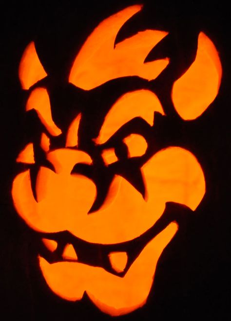 Pumpkin Carving: Bowser - Teresa Bowser Pumpkin Carving, Mario Pumpkin, Cool Pumpkin Designs, Camo Stencil, Ninja Turtle Pumpkin, Unique Pumpkin Carving Ideas, Halloween Pumpkin Stencils, King Koopa, Pumkin Carving