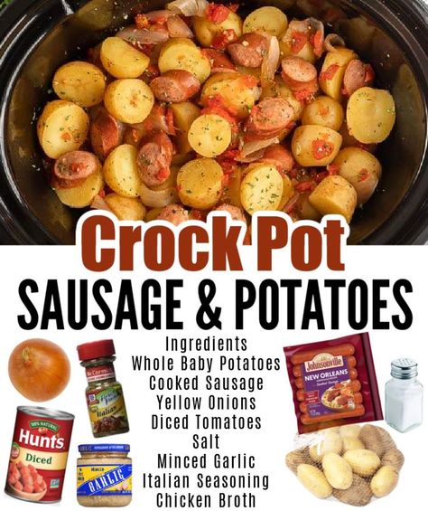 Crockpot Sausage And Potatoes, Crock Pot Sausage, Sausage Crockpot Recipes, Crockpot Sausage, Sausage And Potatoes, Sausage Crockpot, Crock Pot Potatoes, Crock Pot Food, Easy Crockpot Dinners