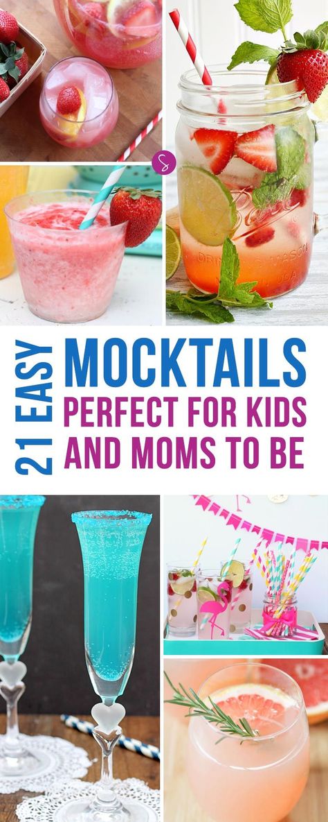 Easy Mocktail Recipes for Kids and Baby Showers! Just because they can't drink alcohol doesn't mean their party drinks have to be boring right? Cocktails For Kids, Easy Mocktail Recipes, Easy Alcoholic Drinks, Baby Shower Drinks, Party Drinks Alcohol, Alcohol Free Drinks, Mocktail Recipes, Drink Alcohol, Kid Drinks