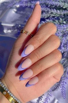 Nails Purple French Tip, White And Lavender Nails, Lavender French Tips, Lavender Nail Designs, Lilac French Tip Nails, Purple French Nails, Purple French Tips, French Tip Nail Designs, Lavender Nails