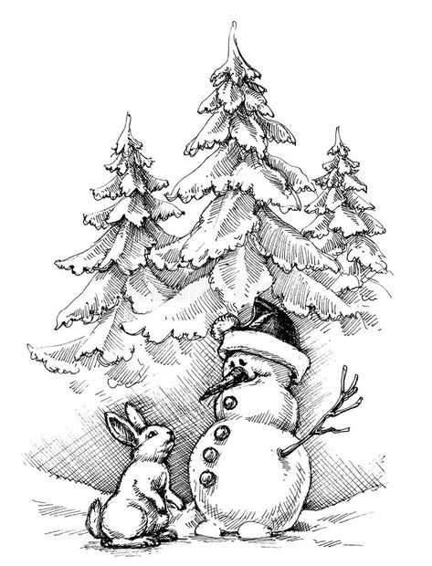 Christmas Landscape Drawing, Christmas Gifts Drawing, Landscape Drawing Ideas, Hipster Christmas, Mountain Sketch, Christmas Face Painting, Snowman Coloring Pages, Gifts Drawing, Winter Drawings