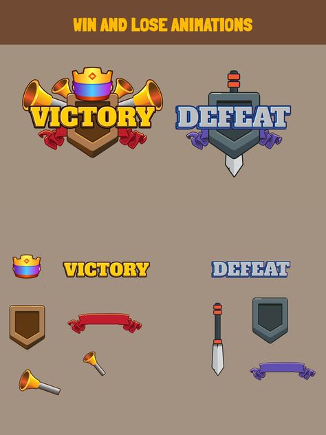 The Win and Lose Animate Asset Pack is a valuable resource for game developers looking to improve the player experience in moments of victory and defeat. This package offers 2 types of animated assets that can be easily integrated into any 2D game project. Among them, you will find Game Icon Logo, You Win, Superhero Quotes, Ui Buttons, Game 2d, Game Gui, Ui Game, Ui Animation, 2d Game Art