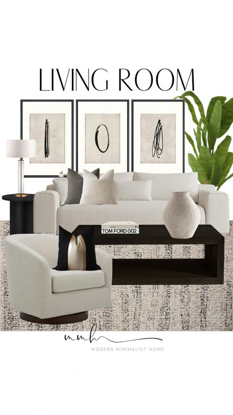 Modern and neutral living room decor. LIVING ROOM // LIVING ROOM DECOR // LIVING ROOM INSPO // LIVING ROOM DESIGN // LIVING ROOM FURNITURE // MODERN LIVING ROOM // ROOM DECOR // AFFORDABLE HOME DECOR // MODERN HOME DECOR // MODERN HOME // HOME DECOR // AMAZON HOME DECOR // NEUTRAL DECOR // NEUTRAL HOME DECOR Follow my shop @modern.minimalist.home on the @shop.LTK app to shop this post and get my exclusive app-only content! #liketkit #LTKMostLoved #LTKhome #LTKstyletip @shop.ltk Utopia Couch Living Room, Modern Chic Living Room Apartments, Small Living Room Mood Board, Rh Decor Inspiration Living Room, Black And Beige Living Room Ideas, Black And White Living Room Decor Modern, Black White Tan Living Room, Living Room Black Accents, Black And Beige Living Room Modern