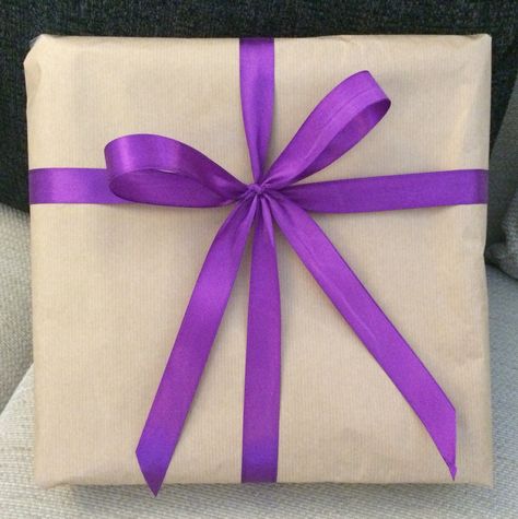 Brown parcel and perfect purple ribbon Ribbon For Box Wrapping Ideas, Purple Silk Scarf As A Gift, Adjustable Handmade Purple Wrap Bracelet, Adjustable Purple Wrap Bracelet, Brown Wrapping Paper Pink Ribbon, Brown Box, Purple Ribbon, Brown Paper, Ribbon