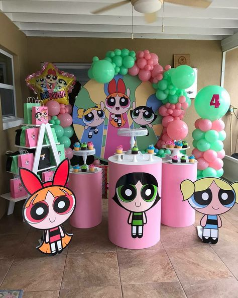 Birthday Powerpuff Girls Birthday Party Ideas, Power Puff Girls Party, Powerpuff Birthday, Powerpuff Cake, Powerpuff Girls Birthday, Bubble Birthday Parties, Happy Balloons, Super Nana, Bubble Birthday