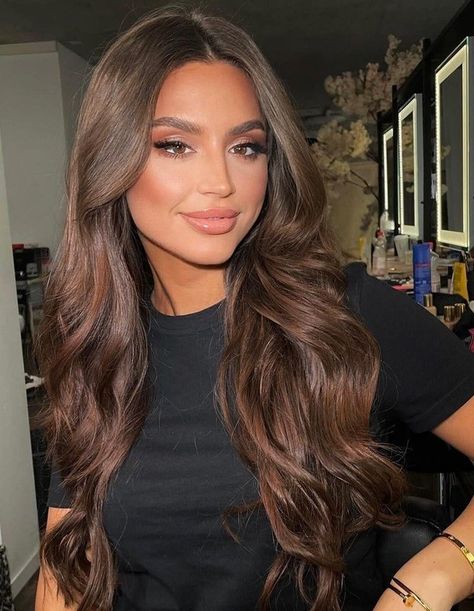 Hair For Mexican Women, Milk Chocolate Hair Color Balayage, Teddy Brown Hair, Glossy Brown Hair, Rich Warm Brown Hair, Latte Brunette, Chocolate Cherry Brown Hair, Milk Chocolate Hair Color, Milk Chocolate Hair