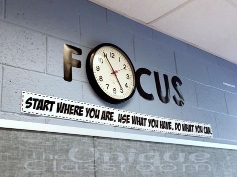 "Start where you are. Use what you have. Do what you can." - Arthur Ashe Several people asked about the quote under my FCUS display. It's definitely one of my favorite things about my classroom! #ArthurAshe #startwhereare #iteachtoo Classroom Wall Quotes, Classroom Clock, Elementary Stem, Classroom Decor Middle, 3rd Grade Teacher, Math Classroom Decorations, Rules Poster, Diy Classroom Decorations, Arthur Ashe