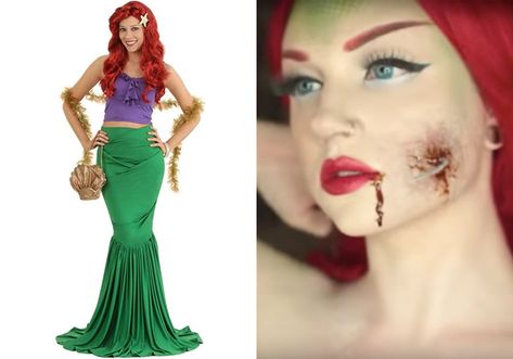 Creepy Disney Princess, Zombie Disney Princess, Zombie Princess Costume, Disney Ariel Costume, Disney Princess Zombie, Evil Disney Princesses, Mermaid Zombie, Scary Mermaid, Disney Princess Halloween Costumes