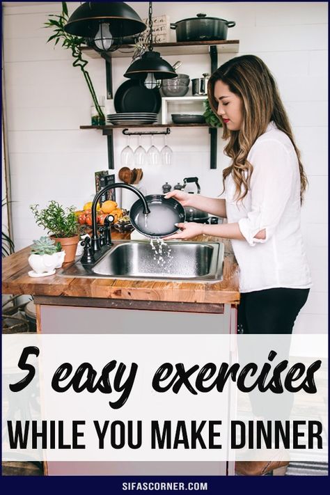 A Pilates Expert Demonstrates 5 Easy Exercises You Can Do While Making Dinner |  #fitness #healthtips #sifascorner Kitchen Counter Workout, Apartment Friendly Workout Beginner, Kitchen Exercises, Kitchen Workout, Pilates Moves At Home, Body Type Workout, Pilates Youtube Workout Plan, Healthy Thoughts, Doing Dishes