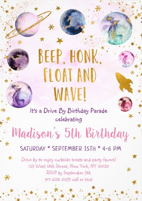 Outer Space Birthday Invitations, Planet Birthday, Galaxy Birthday, Outer Space Planets, Space Birthday Invitation, First Trip Around The Sun, Space Theme Party, Girls Birthday Party Themes, Girl Birthday Party Invitations