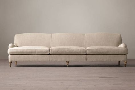 Above: Restoration Hardware’s Barclay Upholstered Sofa is inspired by Edwardian-era furniture and features English-style roll arms and casters; $3,195 to $8,495 at Restoration Hardware. English Roll Arm Sofa Living Room, Restoration Hardware Sofa, Light Apartment, Sofa Reupholstered, Tight Back Sofa, English Sofa, English Roll Arm Sofa, Roll Arm Sofa, Ikea Sofa Covers