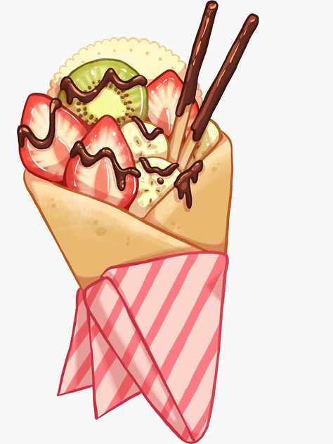 "Fruit Crepe" Sticker by kyattoi | Redbubble Dessert Drawings, Fruit Crepes, Desserts Drawing, Kunstjournal Inspiration, Peanut Butter And Banana, Food Doodles, 귀여운 음식 그림, Coffee Cat, Foodie Art