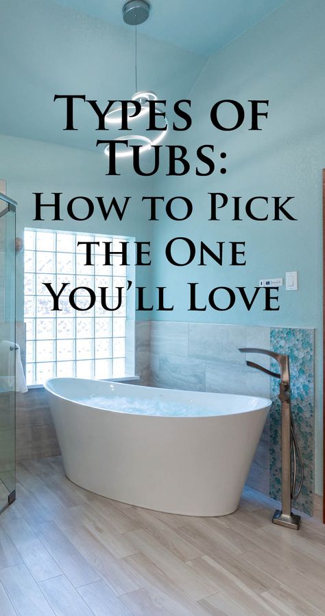 How do you select the perfect bathtub for your home? First, you need to know the types of tubs and what distinctly marks each design’s advantage. Here's everything you need to know to get started! Clawfoot Tub Shower Combo Bathroom Ideas, Master Soaking Tub, Rectangle Tub Master Bath, Free Standing Tub Next To Toilet, Shower To Tub Remodel, Best Bath Tubs, Choosing A Bathtub, Toilet Next To Freestanding Tub, Stand Up Bathtubs