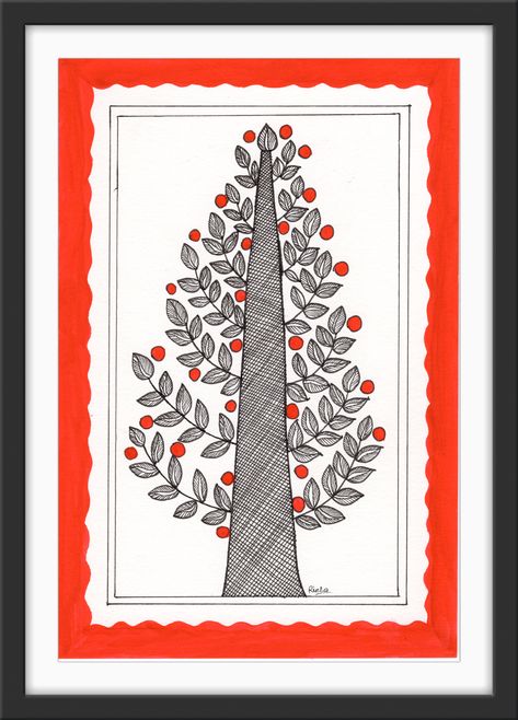 Painting Madhubani, Mithila Art, Christmas Tree Printable, Tree Printable, Modern Folk Art, Madhubani Art, Art Watercolor Painting, Watercolor Tree, Etsy Prints