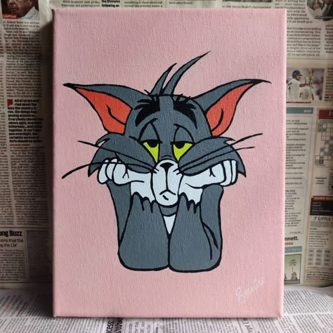 Disney Cartoon Canvas Painting, Tom Painting Cartoon, Art Acrylic Painting Ideas Inspiration, Tom And Jerry Painting On Canvas, Aesthetic Tom And Jerry, Tom A Jerry, Cartoon Painting Ideas On Canvas, Disney Canvas Paintings, Painting Mood