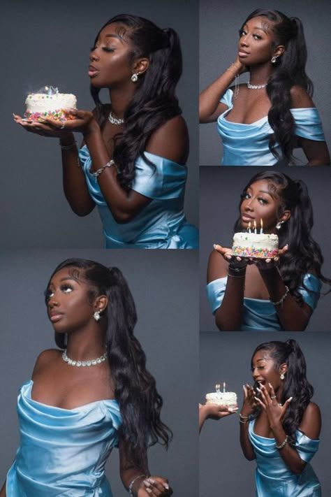 Birthday photo shoot insporation for the girlies! Human Hair Ponytail Extensions, Human Hair Ponytail, Voluminous Ponytail, 16th Birthday Outfit, Sweet 16 Photos, 17th Birthday Ideas, Studio Photoshoot Ideas, Birthday Shots, Birthday Photo Shoot