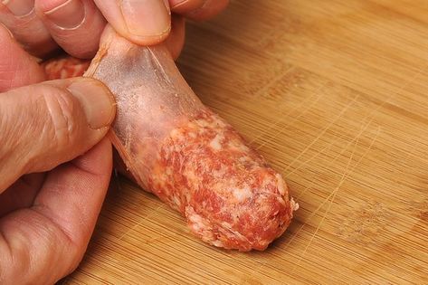 How to Remove Casings From Sausage (with Pictures) | eHow Sausage Casing, Chinese Sausage, Polish Sausage, Sausage Links, Hot Italian Sausage, How To Make Sausage, How To Cook Sausage, Chicken Sausage, Sausage Recipes