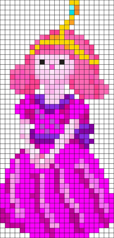 Princess Bubblegum Perler Beads, Adventure Time Tapestry, Princess Bubblegum Pixel Art, Adventure Time Perler Bead Patterns, Pixel Crochet Blanket, Adventure Time Princesses, Pearl Beads Pattern, Perler Ideas, Hamma Beads