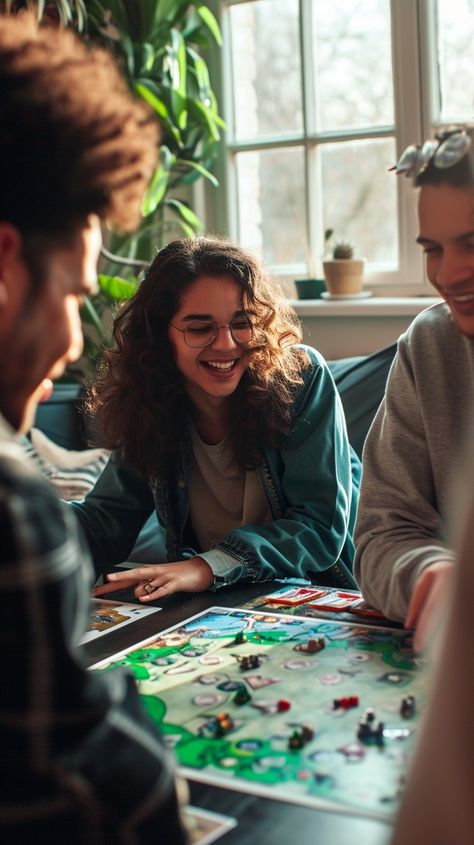 "Board Game Fun: A group of #gamers gathered around the #gamingtable, sharing #joy and strategy over a board game. #friends #boardgame #fun #laughter #strategy #aiart #aiphoto #stockcake ⬇️ Download and 📝 Prompt 👉 https://stockcake.com/i/board-game-fun_144277_18433". Family Board Game Night Aesthetic, Boardgame Photoshoot, Game Night Photoshoot, Board Game Engagement Photos, Board Game Photoshoot, Romanticise Winter, Board Game Photography, Equal Relationship, Board Games Aesthetic