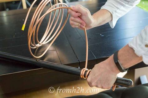 Copper rain chains are a beautiful way to replace your downspouts. Learn how to make your own creative version with these DIY rain chain tutorials. #CopperRainChainDIY #HomemadeRainChain #DIYRainChain How To Make A Rain Chain, Rain Chain Diy, Copper Rain Chain, Chain Tutorial, Copper Rain Chains, Diy Copper, House To Home, Copper Diy, Broom Handle