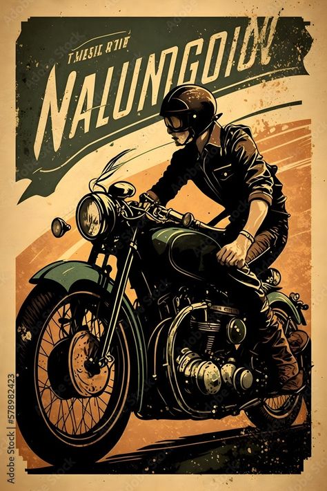 Motorcycle Tshirt Design Graphics, Vintage Motorcycle Art Design, Motor Cafe Racer, Vintage Motorcycle Art, Cb750 Cafe Racer, Vintage Racing Poster, Motorcycle Artwork, Bike Rally, Bmw Art