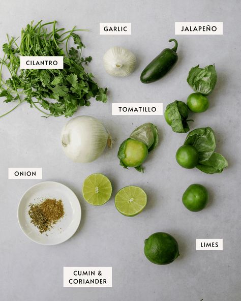 Tomatillo Salsa - Craving California Craving California, Tomatillo Chicken, Tomatillo Recipes, Beer Braised Chicken, Fruit Wraps, Roasted Tomatillo Salsa, Roasted Tomatillo, Roasted Jalapeno, Shredded Chicken Tacos