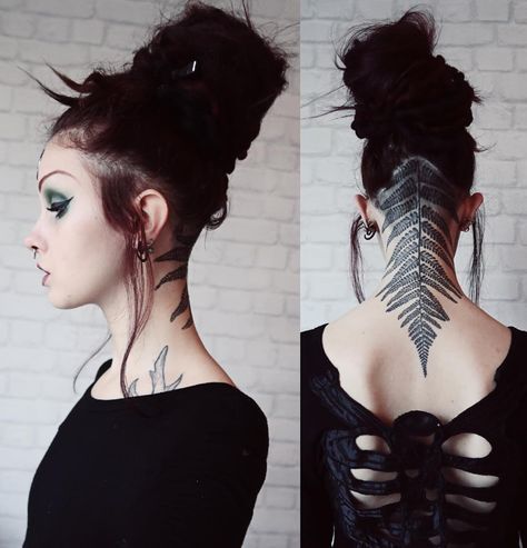 Undercut Tattoos, Tattoo Neck, Fern Tattoo, Undercut Women, Hair Growing, Top Hairstyles, 1 Tattoo, Head Tattoos, New Tattoo