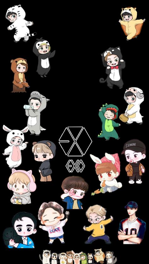 Exo Logos, Exo Wallpaper Aesthetic, Exo Logo Wallpapers, Exo Cartoon, Exo Logo, Exo Stickers, Exo Aesthetic, Exo Chibi, Exo Songs