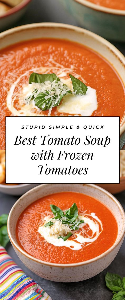 Image for Best Tomato Soup with Frozen Tomatoes Frozen Tomato Soup, Tomato Soup Frozen Tomatoes, Quick Homemade Tomato Soup, What To Make With Frozen Tomatoes, Tomato Bacon Soup, Tomato Soup With Frozen Tomatoes, Tomato Soup From Frozen Tomatoes, Cream Of Tomato Soup With Fresh Tomatoes, Frozen Tomato Recipes