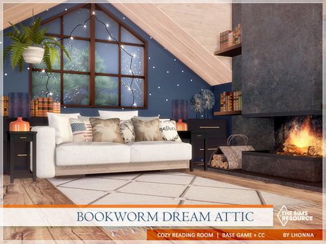 The Sims Resource - Bookworm Dream Attic /TSR CC only/ Cozy Reading Room, Loft Bathroom, Cc Mods, Sims 4 Game Mods, Best Sims, Best Mods, Old Bricks, Island Living, Outdoor Retreat