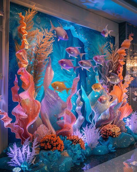 Under The Sea Stage Design, Spray Foam Coral Reef, Under The Sea Tablescape, Under The Sea Float, Under The Sea Homecoming Theme, Mermaid Diy Decorations, Under The Sea Gala, Underwater Party Theme, Diy Under The Sea Decorations