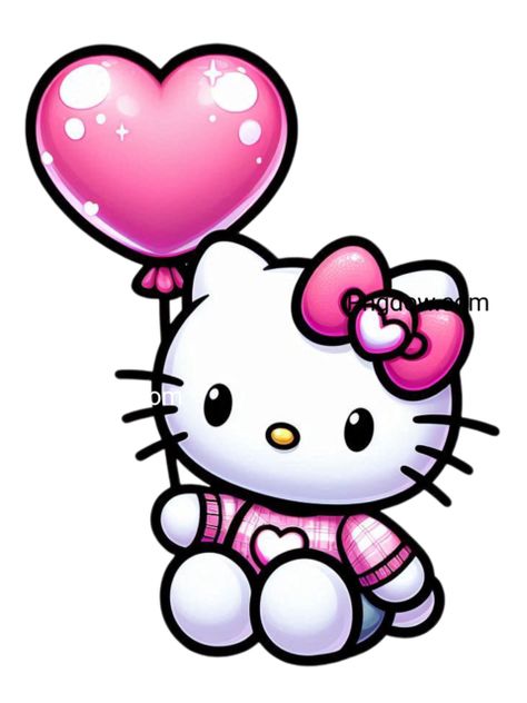 Hello Kitty With Balloons, Hello Kitty Png, Kitty Clipart, Kitty Png, Hello Kitty Clipart, Png Heart, Balloon Illustration, Pink Hello Kitty, Heart Balloons