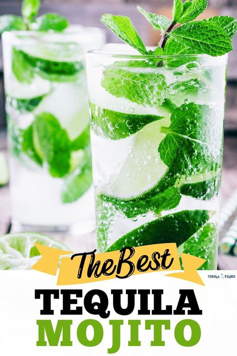 the best tequila mojito Tequila Mojito Recipe, Tequila Mojito, Cocktail Recipes Tequila, Mint Drink, Mint Cocktails, Recipe Mexican, Best Tequila, Unique Drink, Tequila Drinks